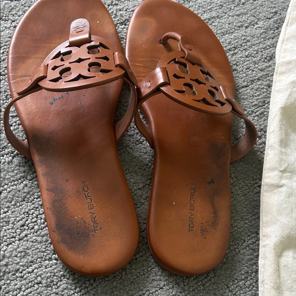 Tory Burch Miller Leather Thong Sandals — Cognac - Picture 5 of 5